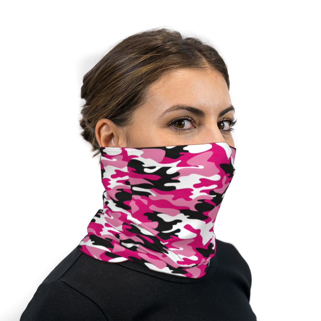 Pink Black and White Camouflage Neck Gaiter Face Mask