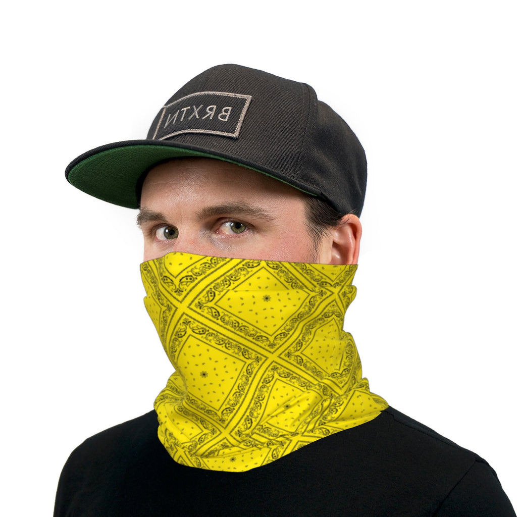 Yellow and Black Bandana Paisley Neck Gaiter Face Mask