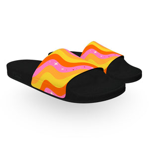 Retro Pink, Yellow, and Orange Slide Sandals