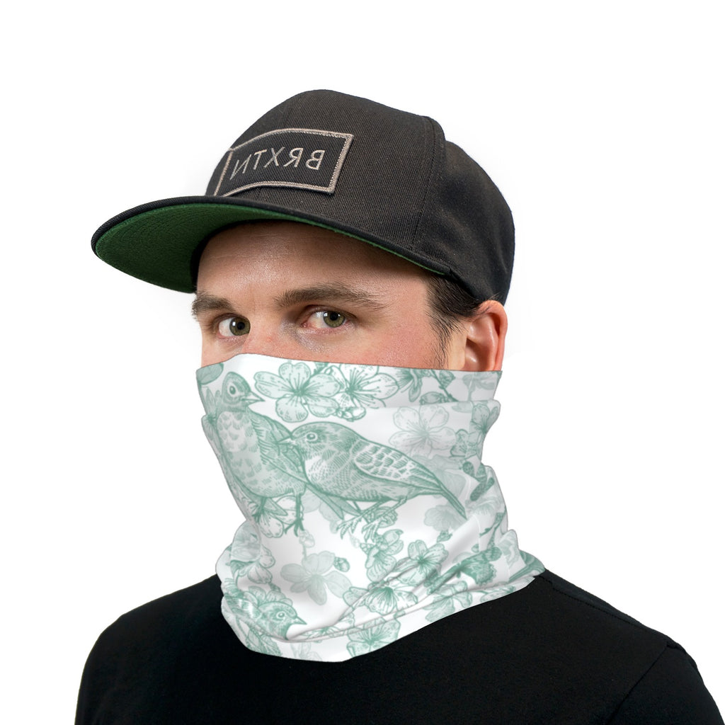 Light Green Birds And Flowers Neck Gaiter Face Mask