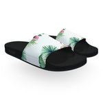 Tropical Leaves and Pink Flamingos Slide Sandals