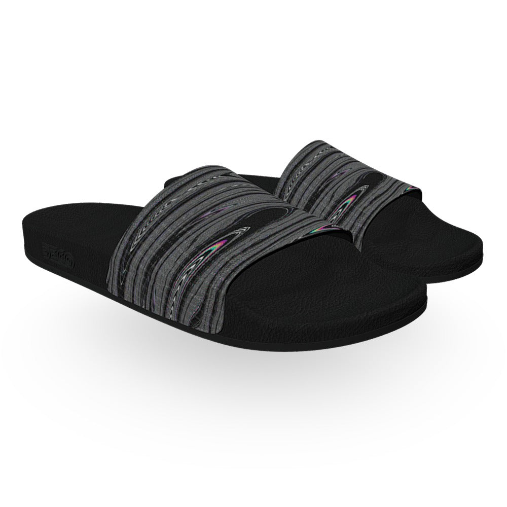 Black and Colorful Static Glitch Slide Sandals