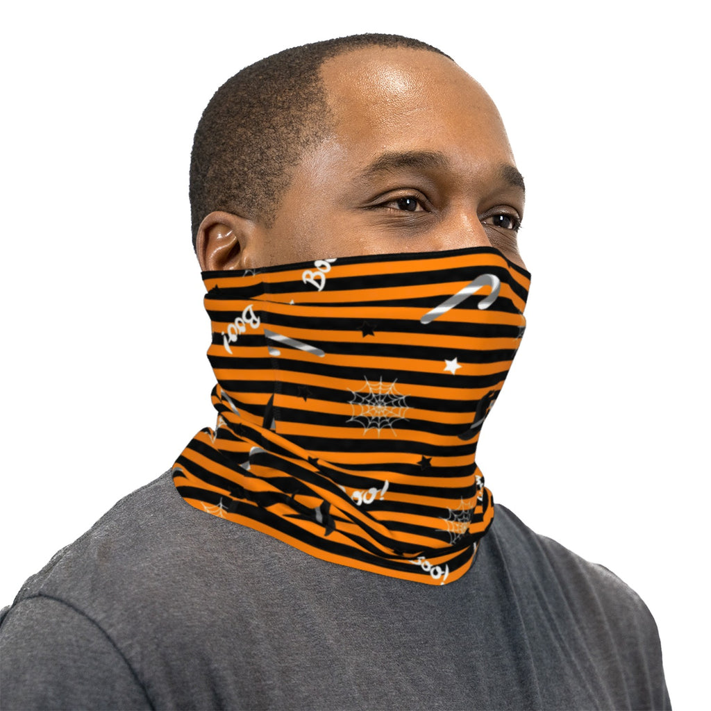Orange and Black Striped Halloween Neck Gaiter Face Mask