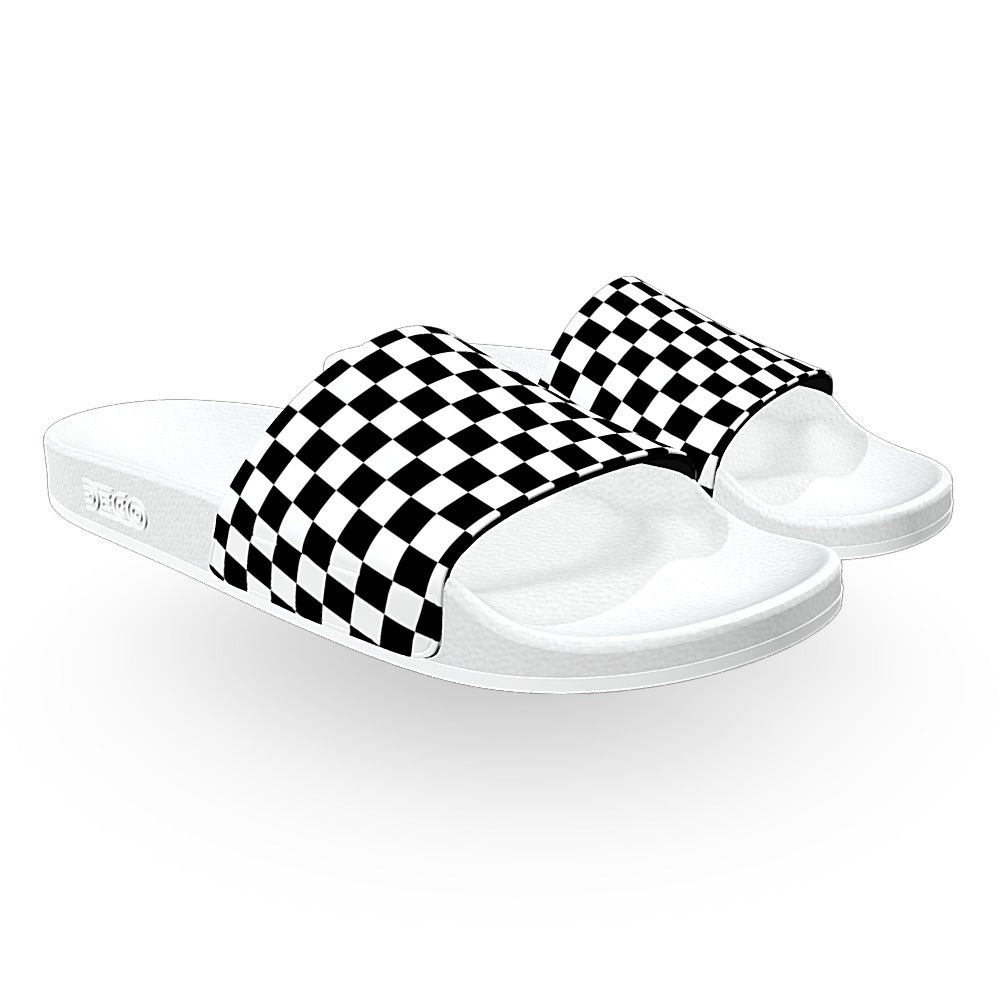 Black and White Checkered Slide Sandals Deco Slides