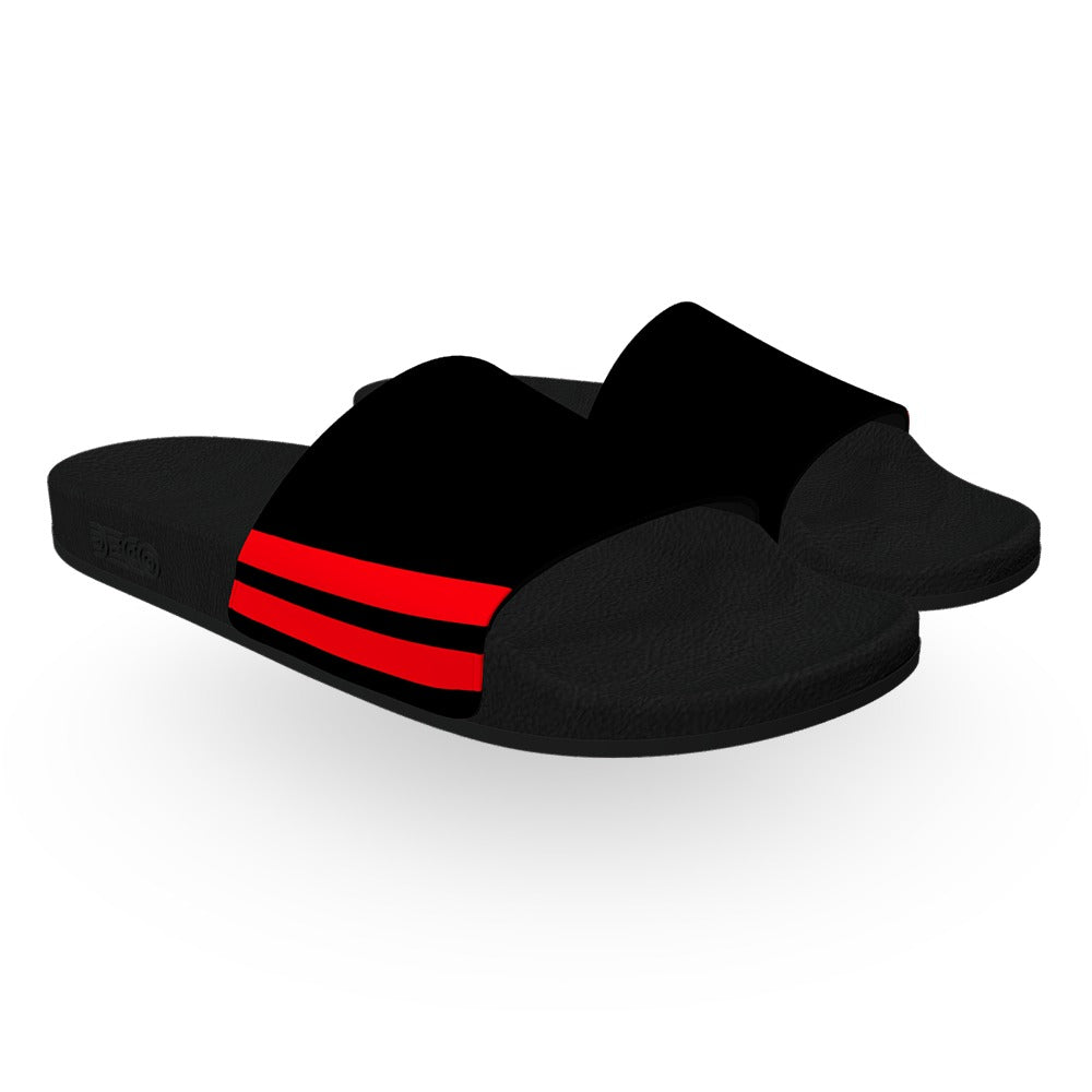 Red and Black Track Stripe Slide Sandals Deco Slides