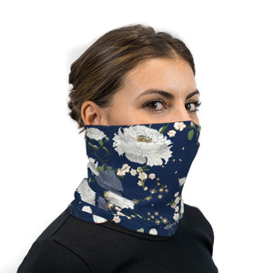 Blue and White Japanese Roses Neck Gaiter Face Mask