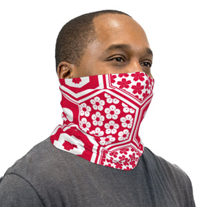 Red And White Geometric Flower Pattern Neck Gaiter Face Mask