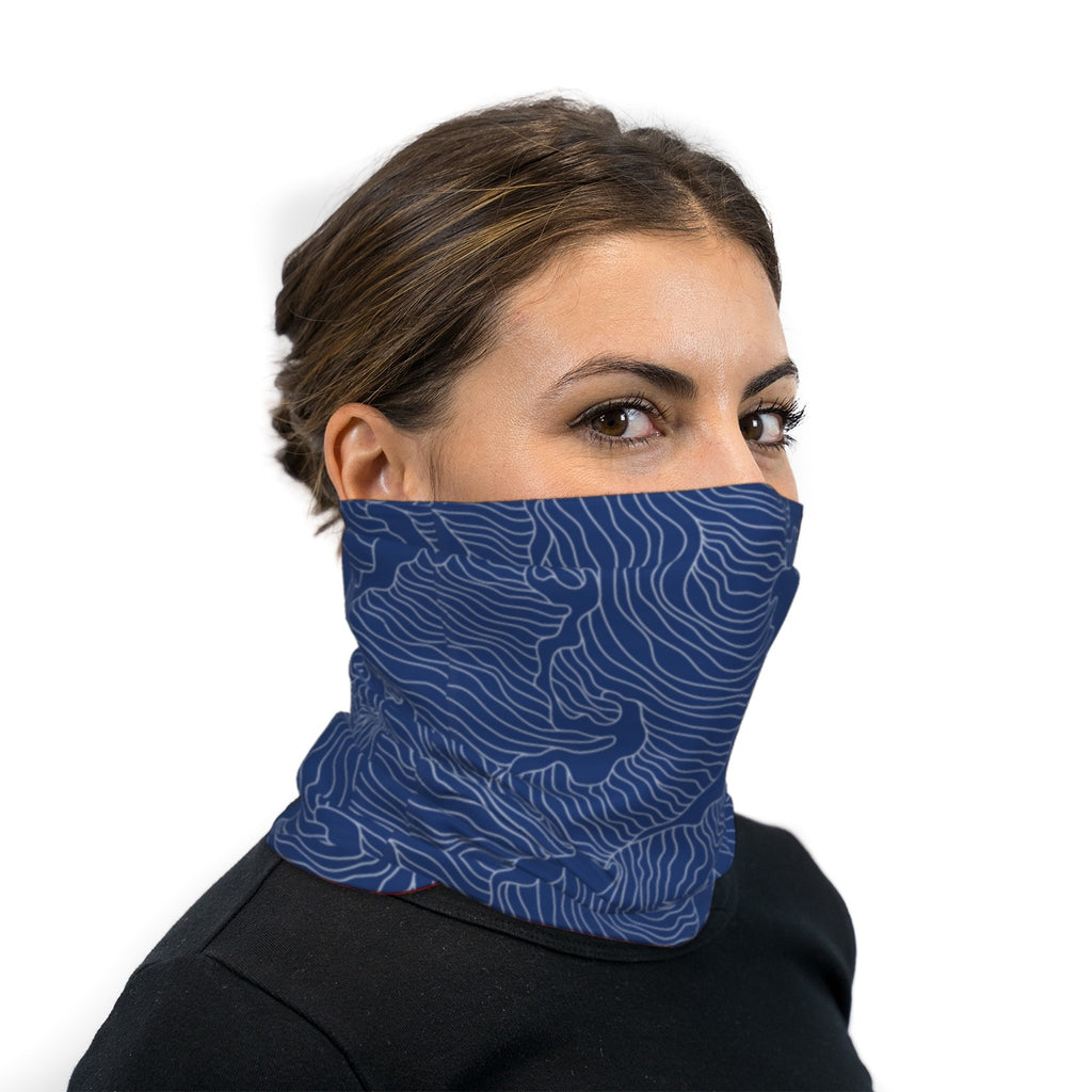 Blue Topographical Wave Neck Gaiter Face Mask