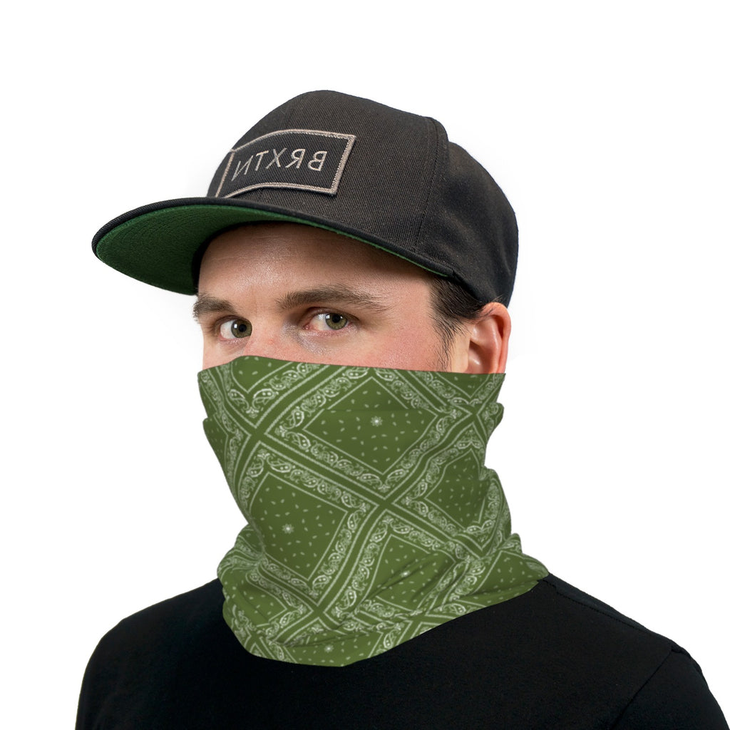 Olive Bandana Paisley Neck Gaiter Face Mask