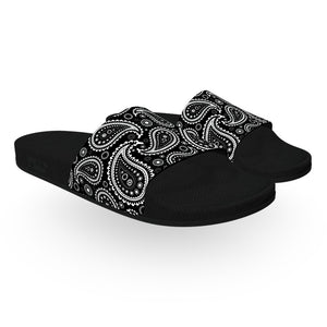 Black Bandana Paisley Pattern Slide Sandals