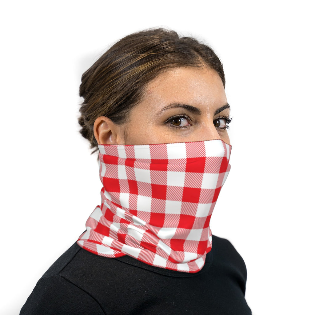 Red And White Checkered Neck Gaiter Face Mask