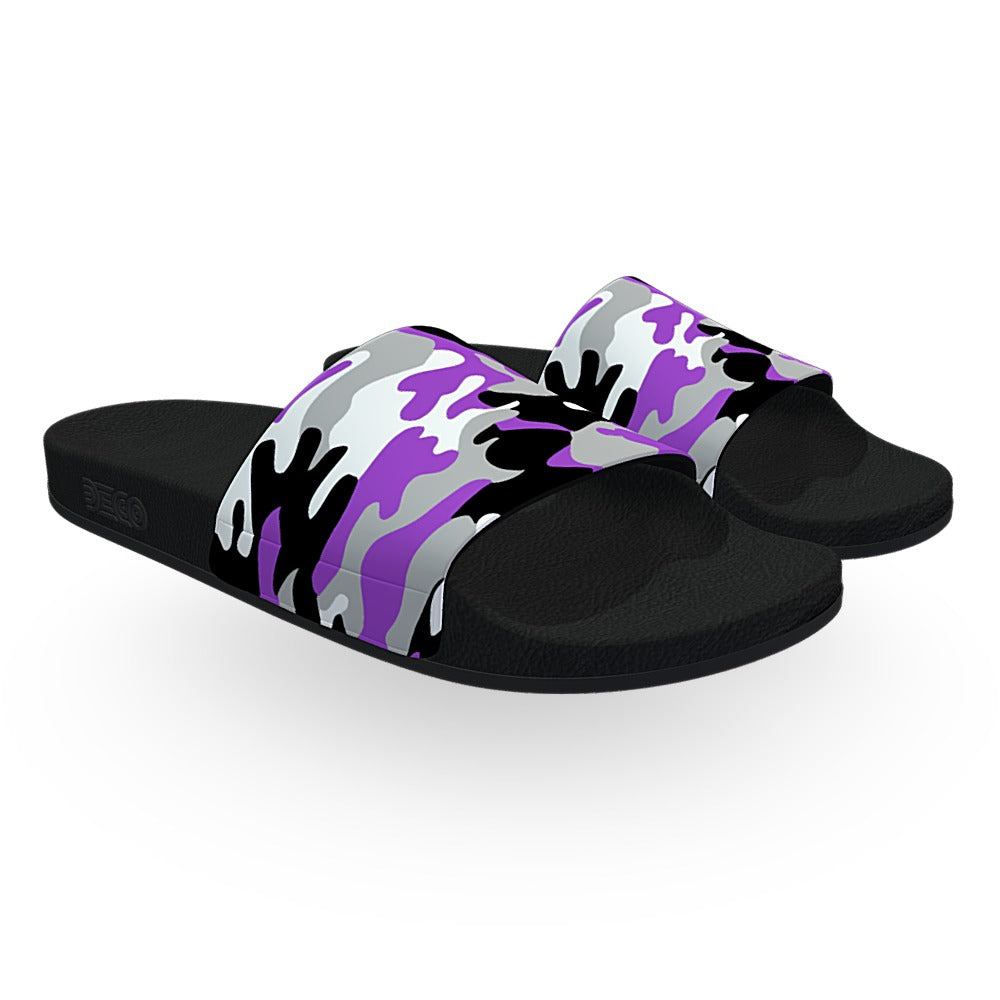 Purple White and Black Woodland Camouflage Slide Sandals