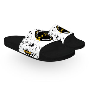 Black on White Splatter Background Team Slide Sandals
