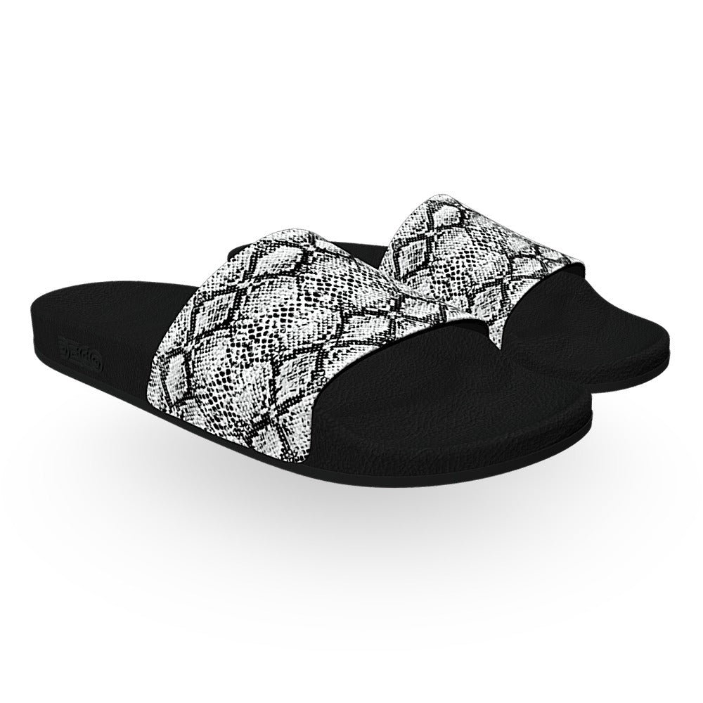 Black Snakeskin Print Slide Sandals Deco Slides