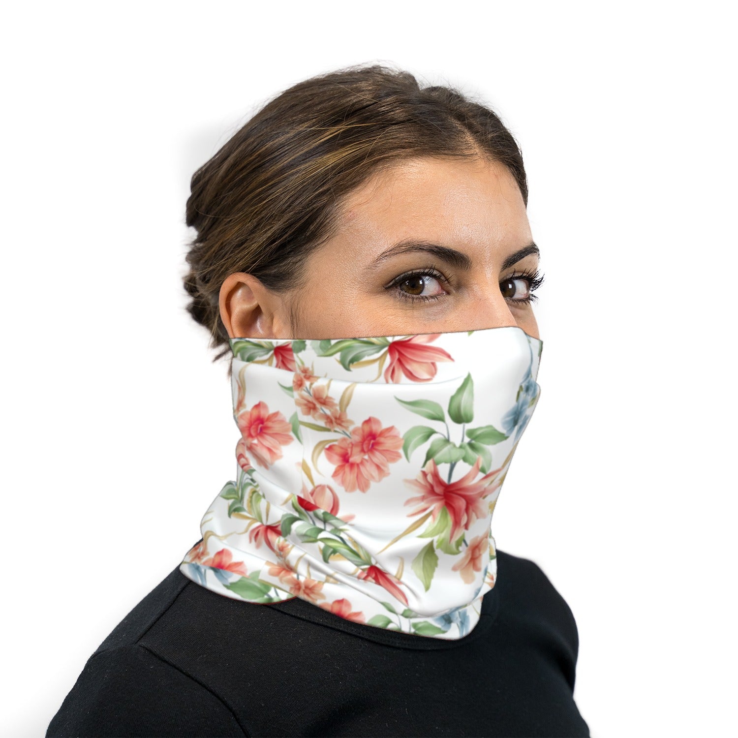 Red Yellow And Blue Watercolor Flowers Neck Gaiter Face Mask