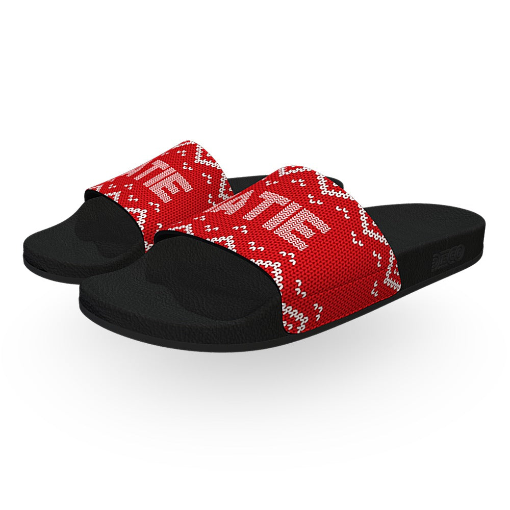 Customizable Red Christmas Sweater Slides