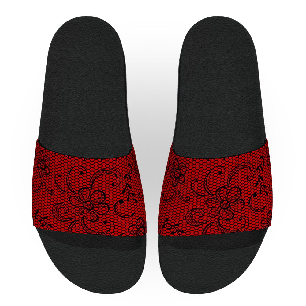 Red Fishnet Slide Sandals