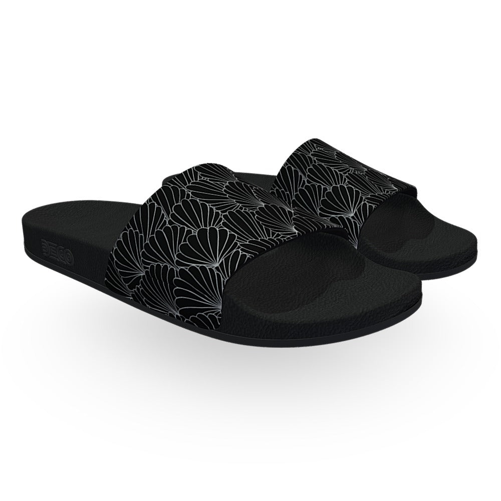 Elegant Black and Gray Shell Pattern Slide Sandals