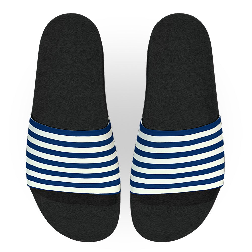 Blue and White Cabana Striped Slide Sandals