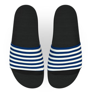 Blue and White Cabana Striped Slide Sandals