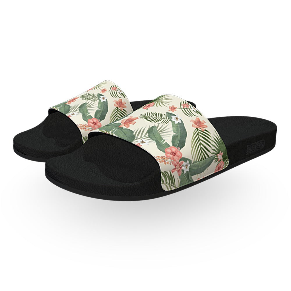 Off White Tropical Flora Slide Sandals