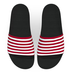 Red and White Cabana Striped Slide Sandals