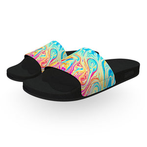 Blue Yellow and Pink Soap Bubble Slide Sandals