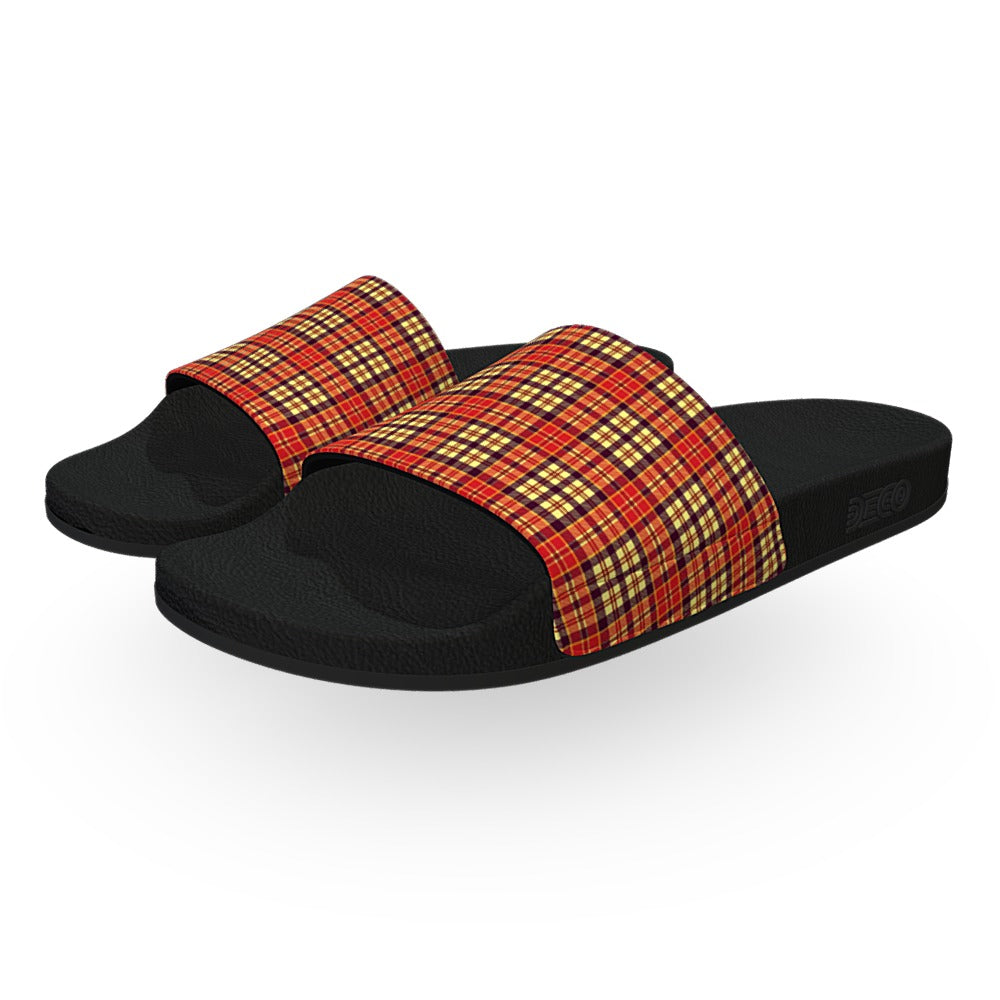 Red and Yellow Tartan Flannel Slide Sandals