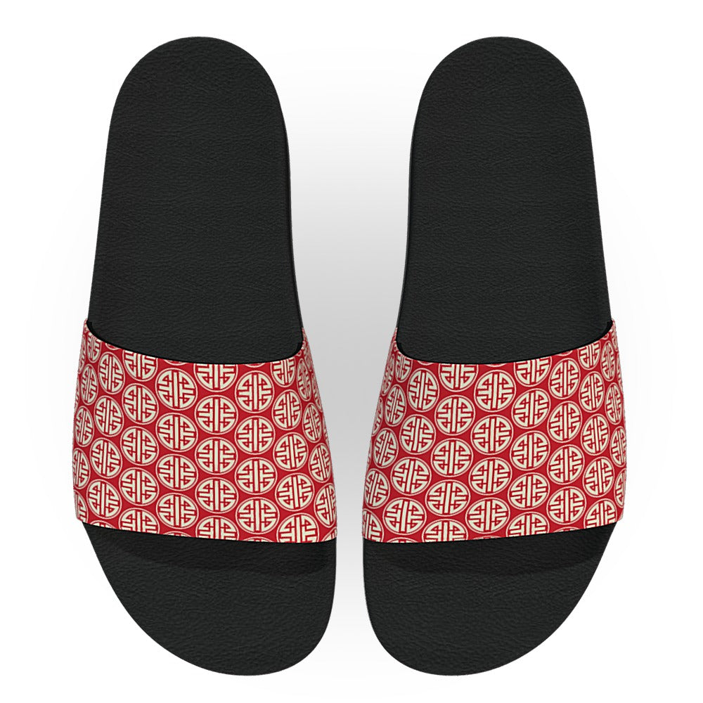 Red Chinese Pattern Slide Sandals