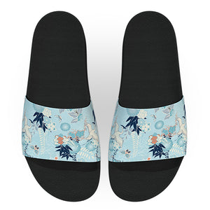 Blue Japanese Herons Print Slide Sandals