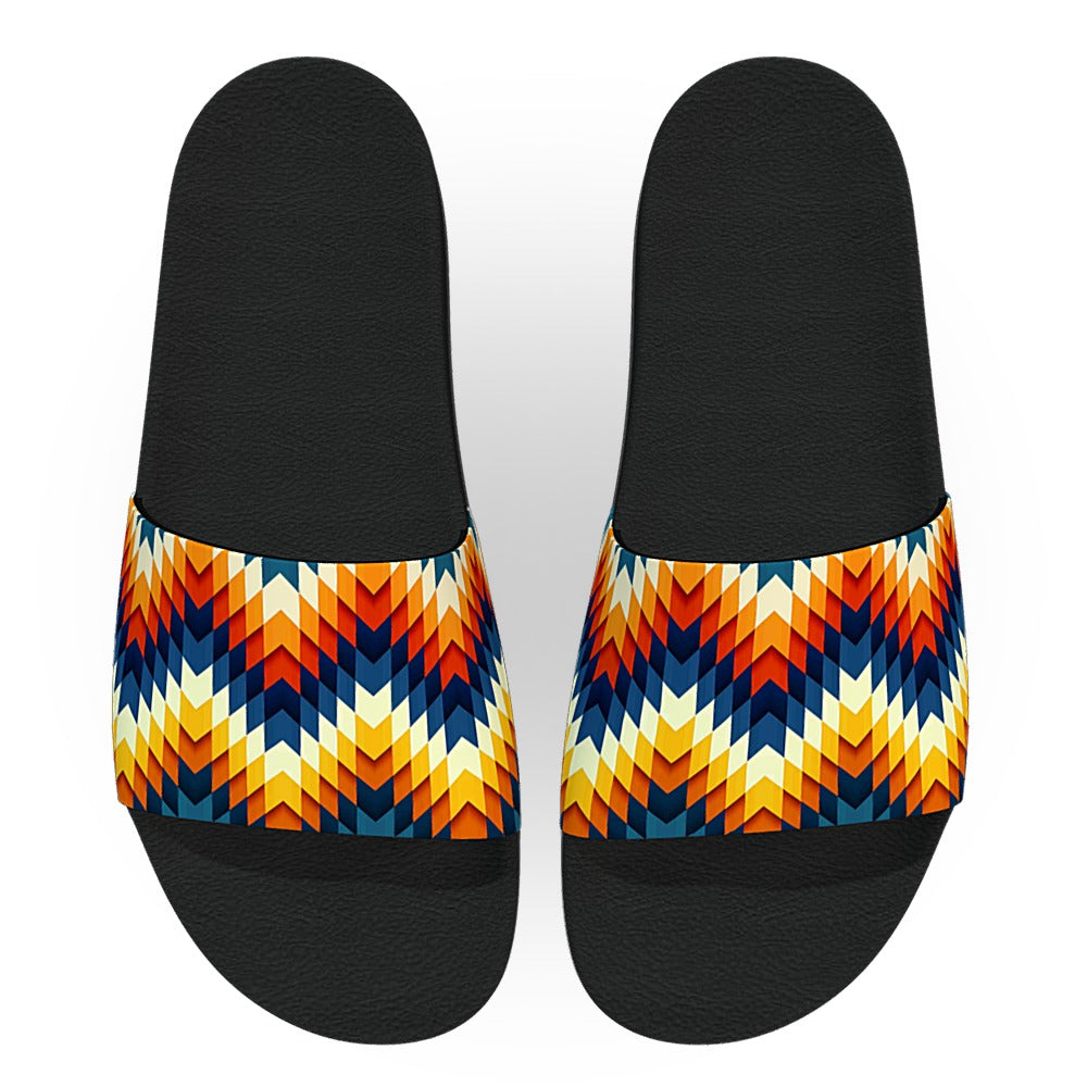 Blue and Orange Tribal Pattern Slide Sandals