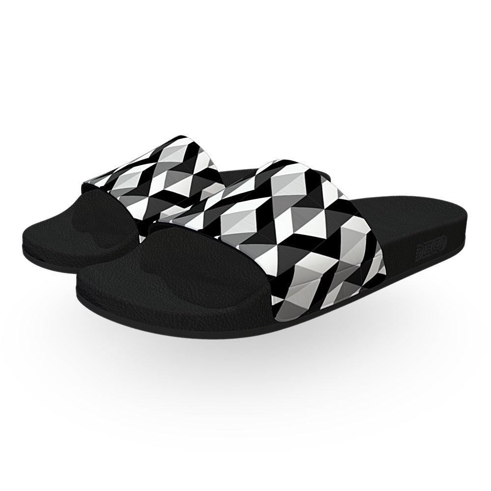 Black and White Escher Pattern Slide Sandals