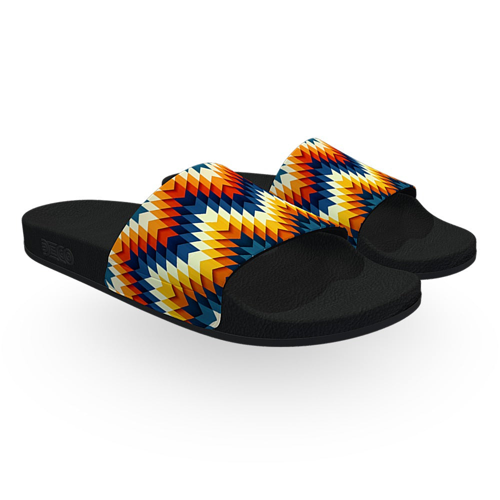 Blue and Orange Tribal Pattern Slide Sandals