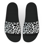 White Black and Gray Snow Leopard Print Slide Sandals