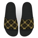 Intricate Black and Gold Pattern Slide Sandals