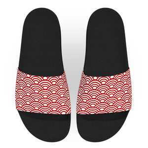 Red and White Wave Pattern Slide Sandals