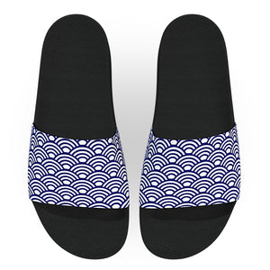 Navy Blue and White Wave Pattern Slide Sandals