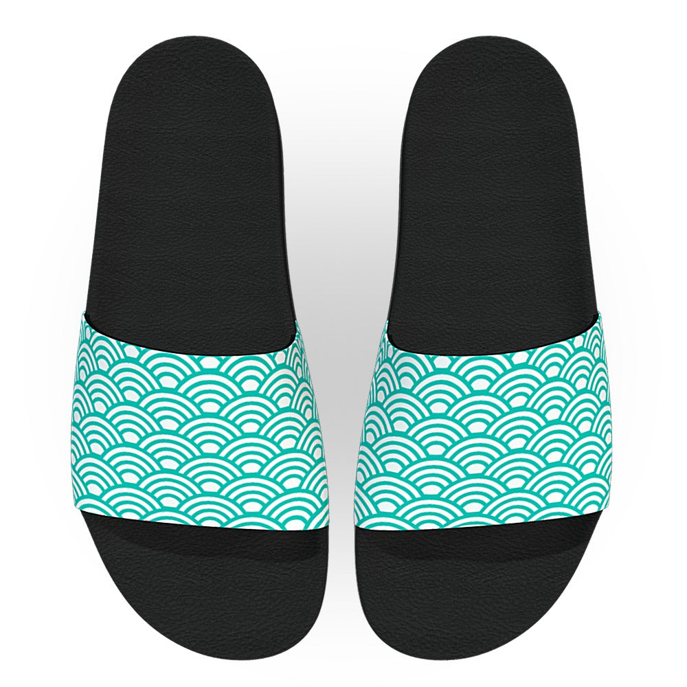 Turquoise and White Wave Pattern Slide Sandals & Deco Slides