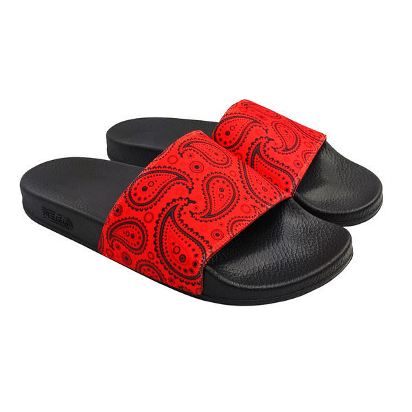 Red Bandana Paisley Pattern Slide Sandals Deco Slides